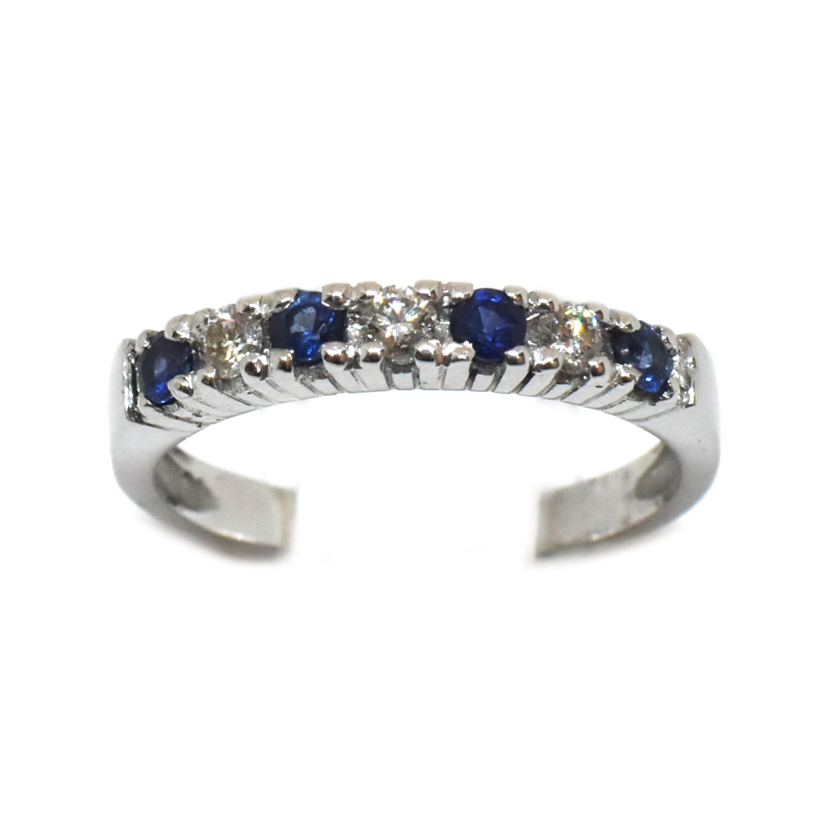 Anillo Oro 18 Kilates Blanco con Diamantes y Zafiros 