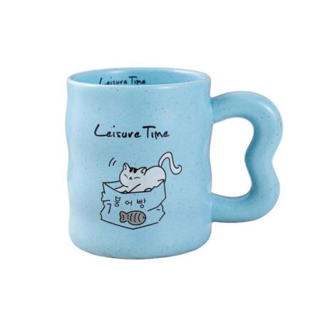 Taza De Cerámica Ondeada Gatito Celeste