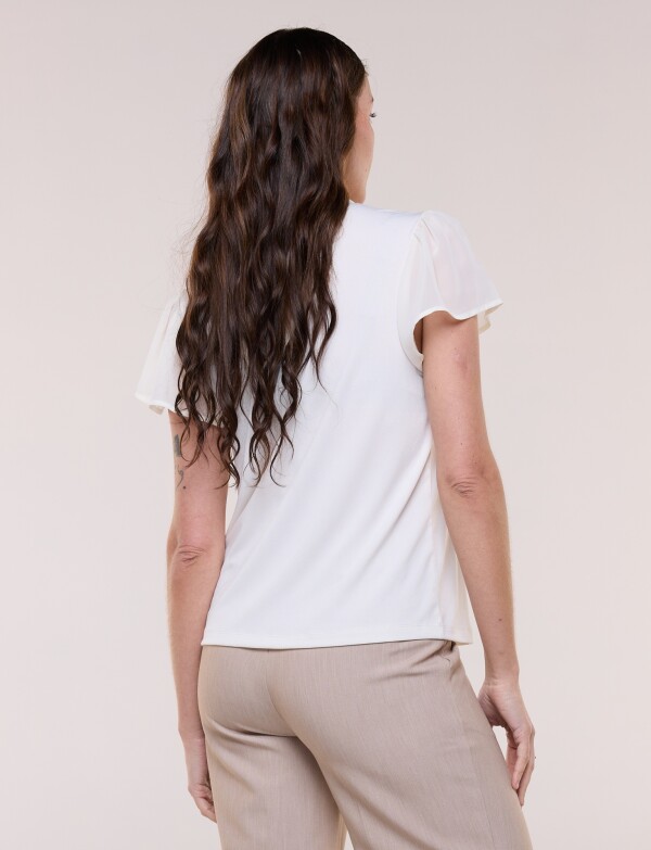 Blusa Tie Neck Con Mangas Mariposa De Gasa CRUDO