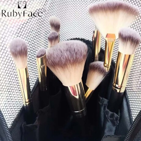 Set Maquillaje 10 Brochas Pinceles con Estuche + Esponjas Negro