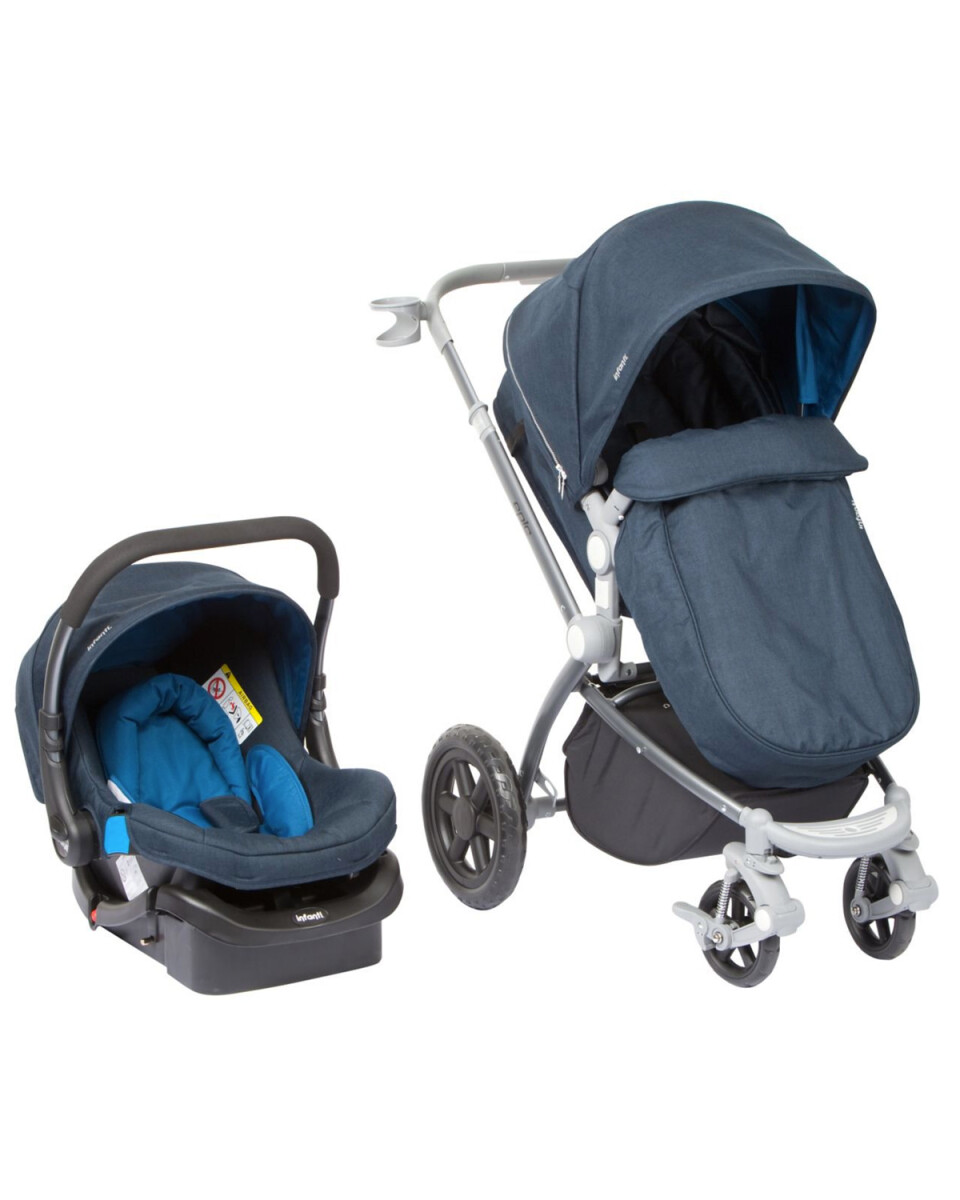 Coche de bebé tipo cuna Infanti Epic 4G Travel System con cubre pies + silla para auto con base - Azul 
