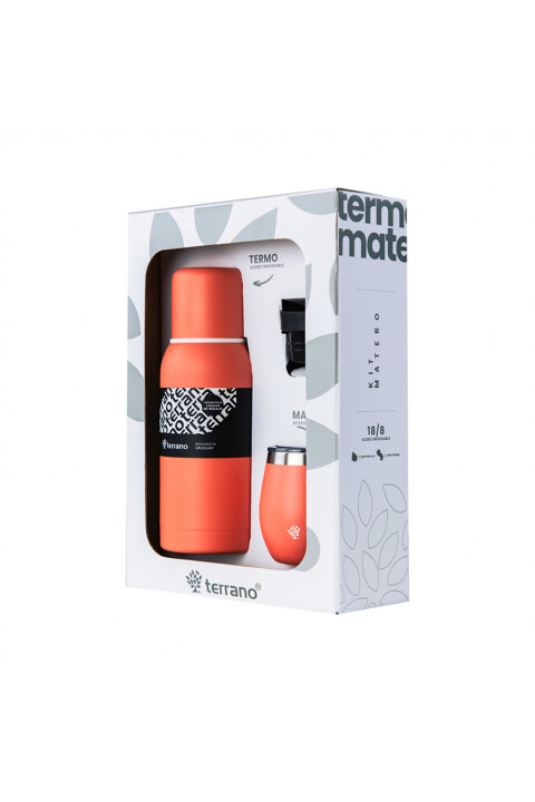 KIT V1 TERMO CLASICO 750ML SIN MANIJA TERRANO KIT V1 MATE + TERMO CLASICO 750ML CORAL