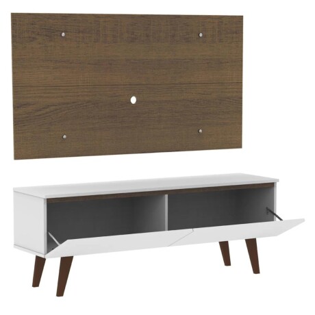 Rack TV mueble Lumax + panel rústico con estantes 55” Blanco/Marron