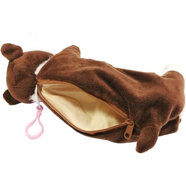 Cartuchera Escolar Peluiche Perro Infantil Con Cierre 2 en 1 Variante Color Marron