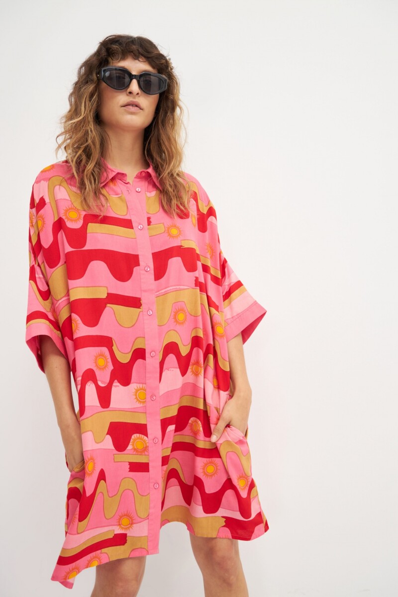 Vestido oversize estampa abstracta rosado