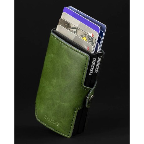 Billetera Baleine Double Kansas en Aluminio y Cuero con Protección RFID Army Green