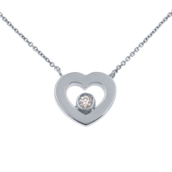 Colgante y cadena Sabrina corazón de oro blanco 18k. con brillante Colgante y cadena Sabrina corazón de oro blanco 18k. con brillante