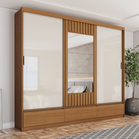 ROPERO DELVIN 3 PUERTAS 3 CAJONES CON ESPEJO GUARDARROPA CLOSET ARMARIO OFF WHITE
