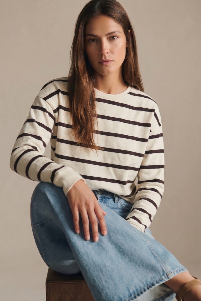 Sweater Algodon Lavado Rayado Marron