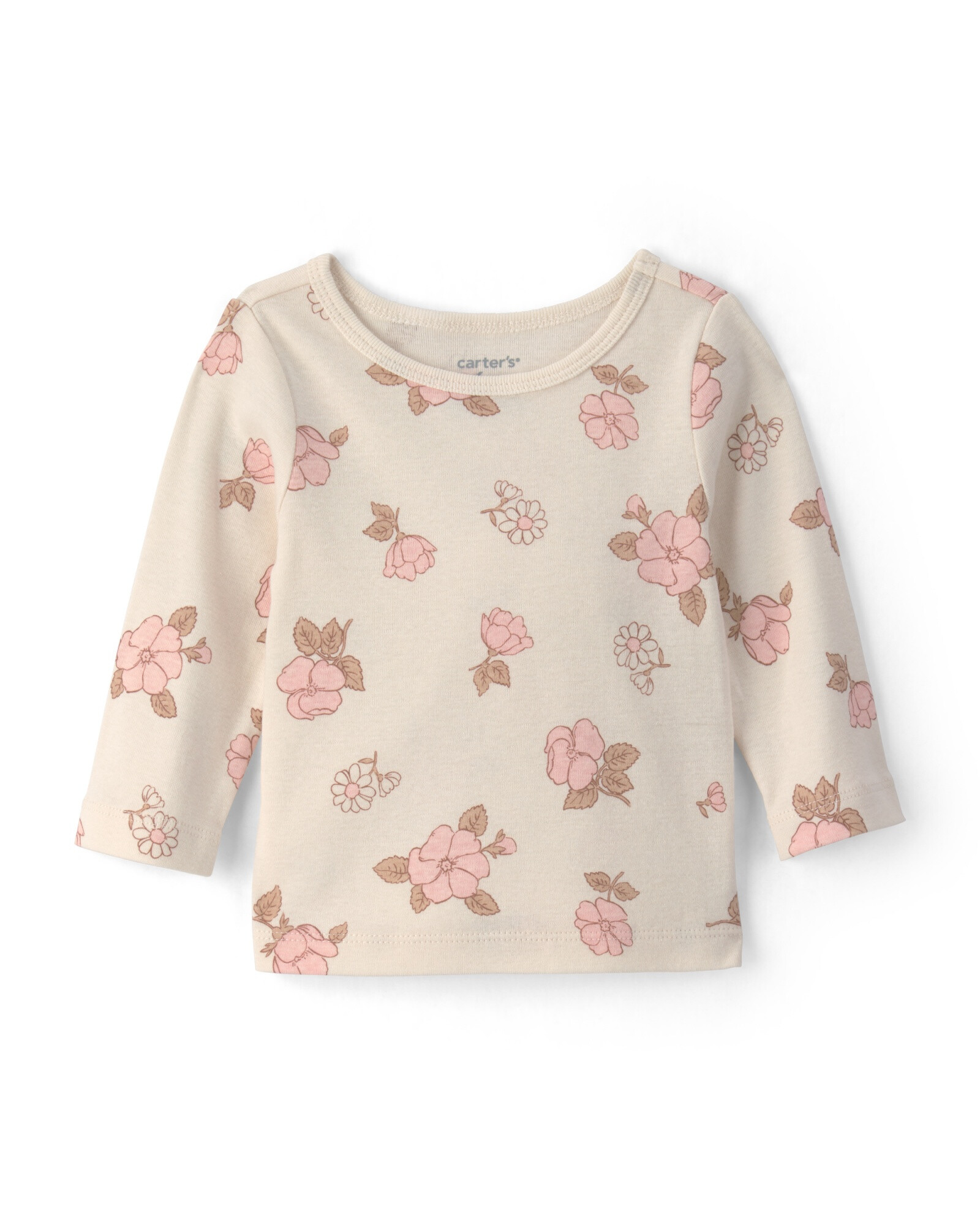 Set dos piezas de algodón, enterito y remera, rosado y crema, diseño floral Sin color