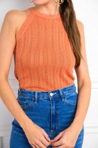 Top Halter Metalizado Ocre