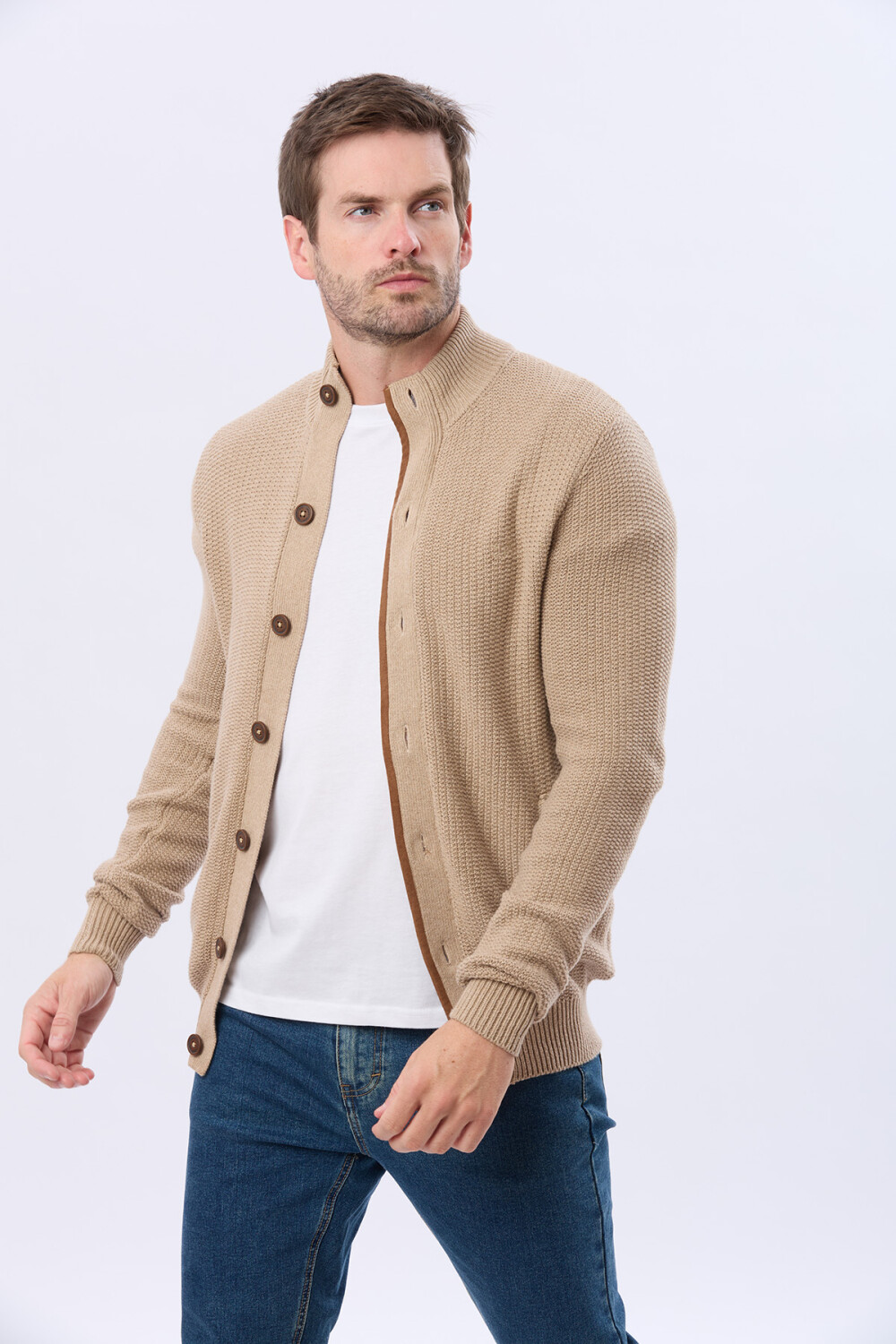 CARDIGAN GRUESO TEJIDO Beige