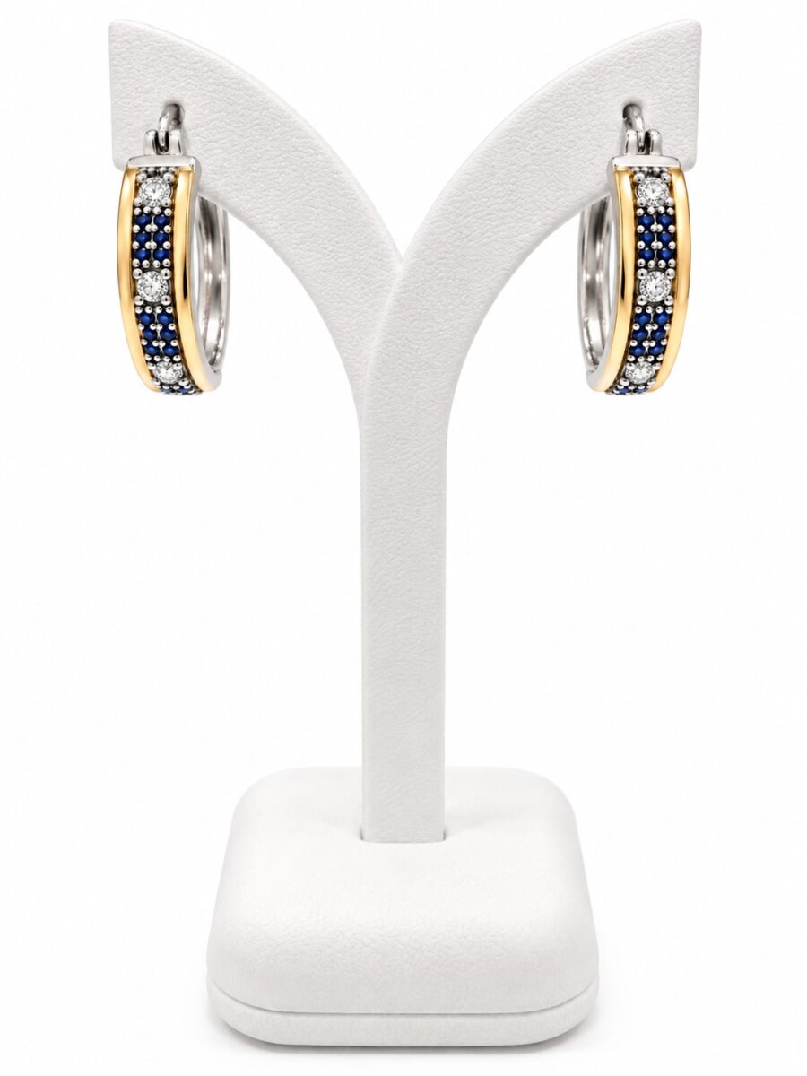 Aros con zirconias azul y blancas 