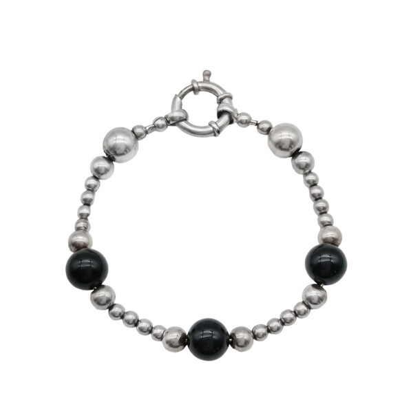 Pulsera bolitas-Plata 925-Piedra onix-PU3028 conpiedra