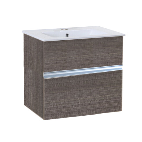 Mueble De Baño De Madera Color Roble 59X45X47.5Cm Con Bacha Ceramica 1 Agujero Para Griferia Monocomando 000