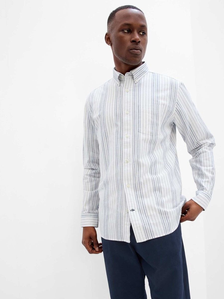 Camisa Oxford Standard Hombre - Blue Variegated Stripe 