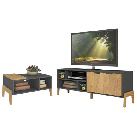 Combo Living Rack Tv y Mesa ratona Linea Melilla - MPD - MADERA - Grafito Combo Living Rack Tv y Mesa ratona Linea Melilla - MPD - MADERA - Grafito