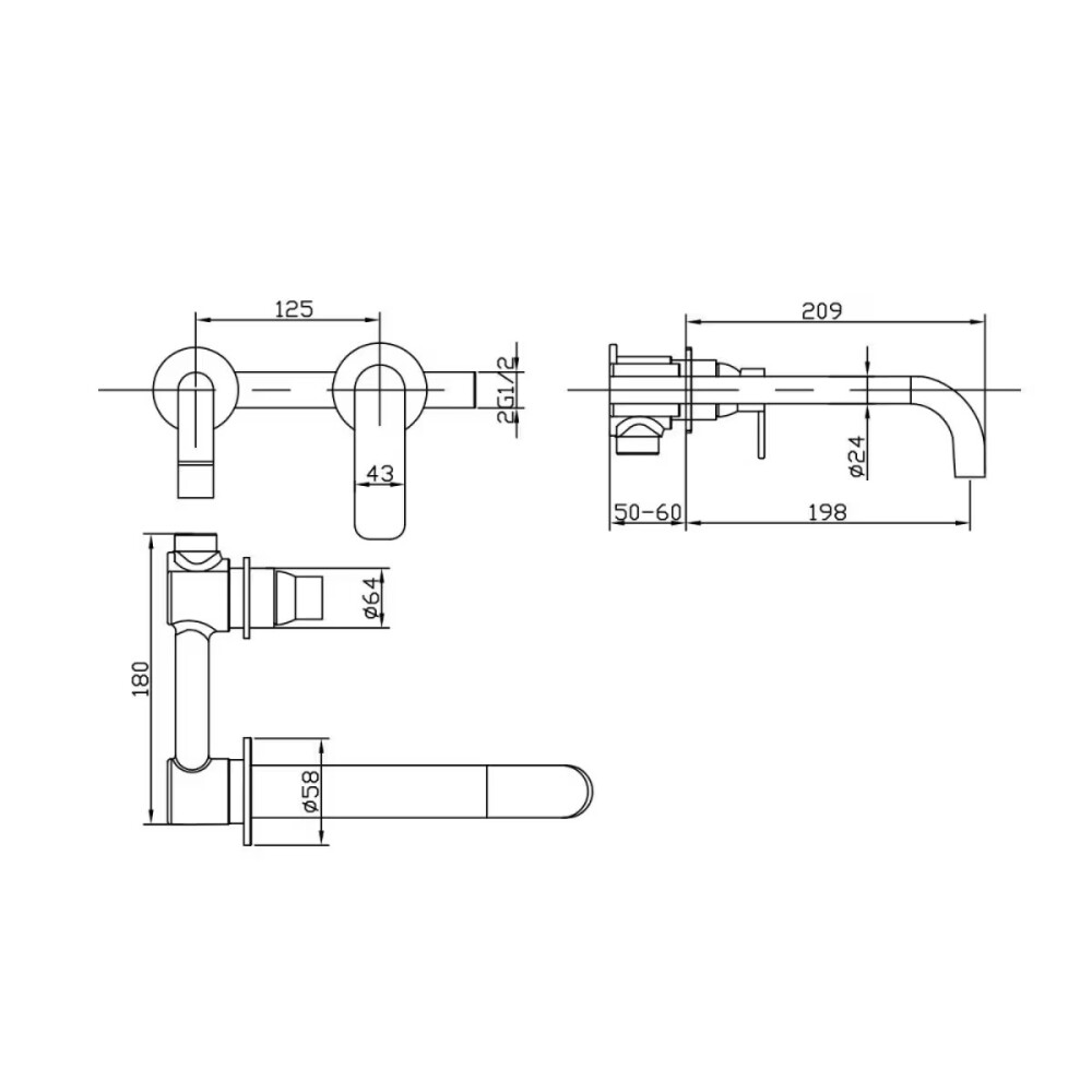 Grifería de lavatorio Monocomando de Pared Alassio Negro Mate Grifería De Lavatorio Monocomando De Pared Alassio Negro Mate