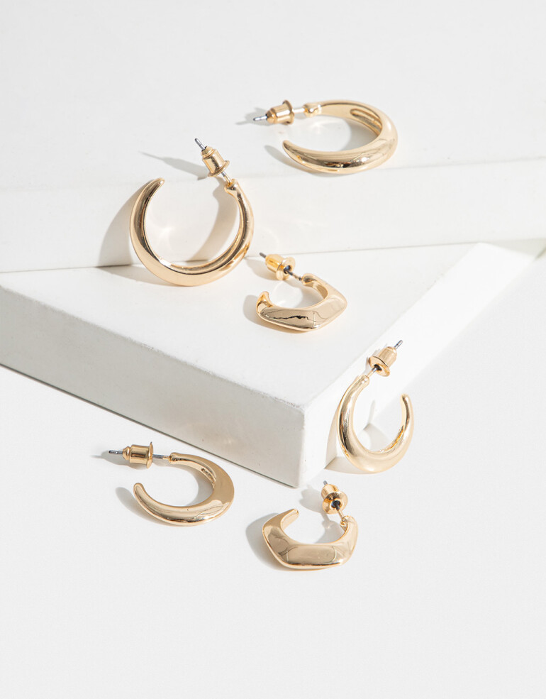 Aros Argollas Set Metal Set De Argollas Metal - Dorado