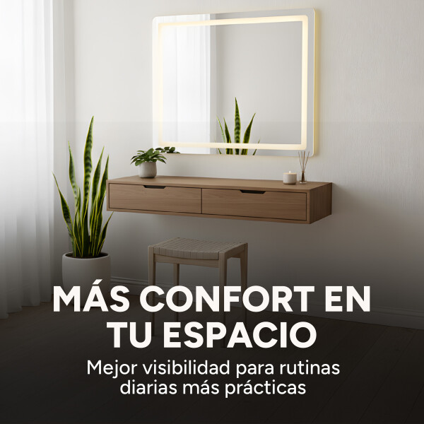 Espejo Rectangular Baño Táctil 3 Modos Retroiluminado 90X70 Rectangular