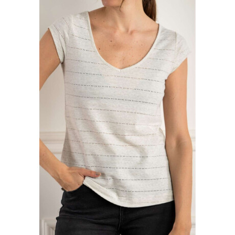 Remera Texturada Escote V Gris Melange