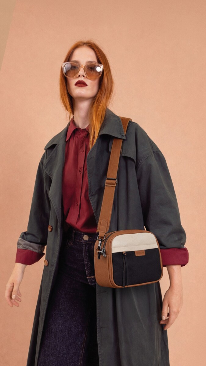 BANDOLERA MORRAL PALMA - NEGRO BLANCO Y CARAMELO 