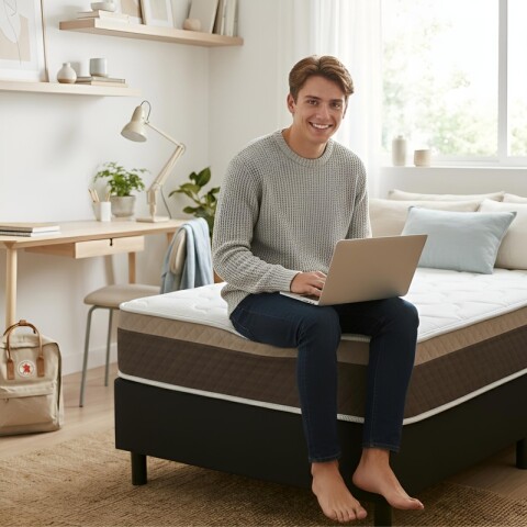 Sommier con Resortes Pocket Espuma Alta Densidad y Eurotop Soporte 130 Kg 1 Plaza 88 cm de Ancho