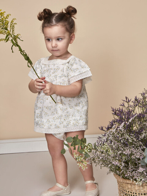 Vestido De Plumeti Estampado Blanco Roto