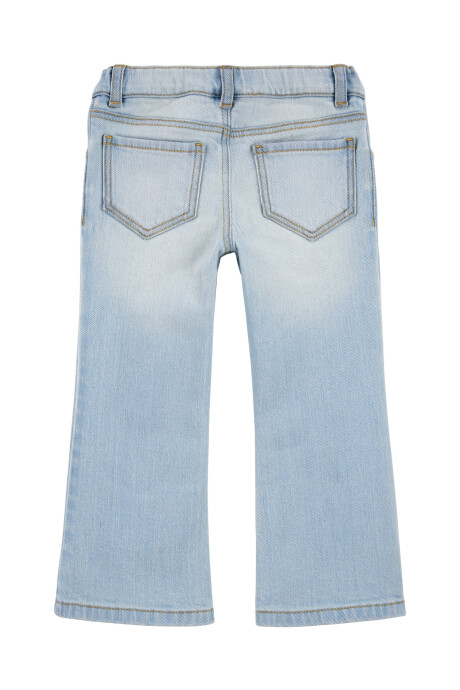 Pantalón jean acampanado, con parches florales Sin color
