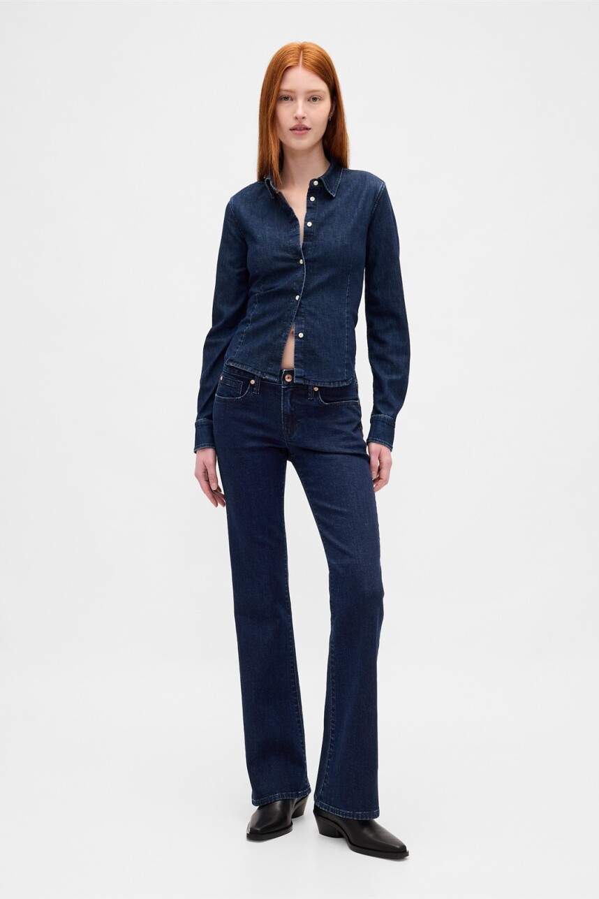 Jean Long And Lean Tiro Bajo Mujer Dark Indigo