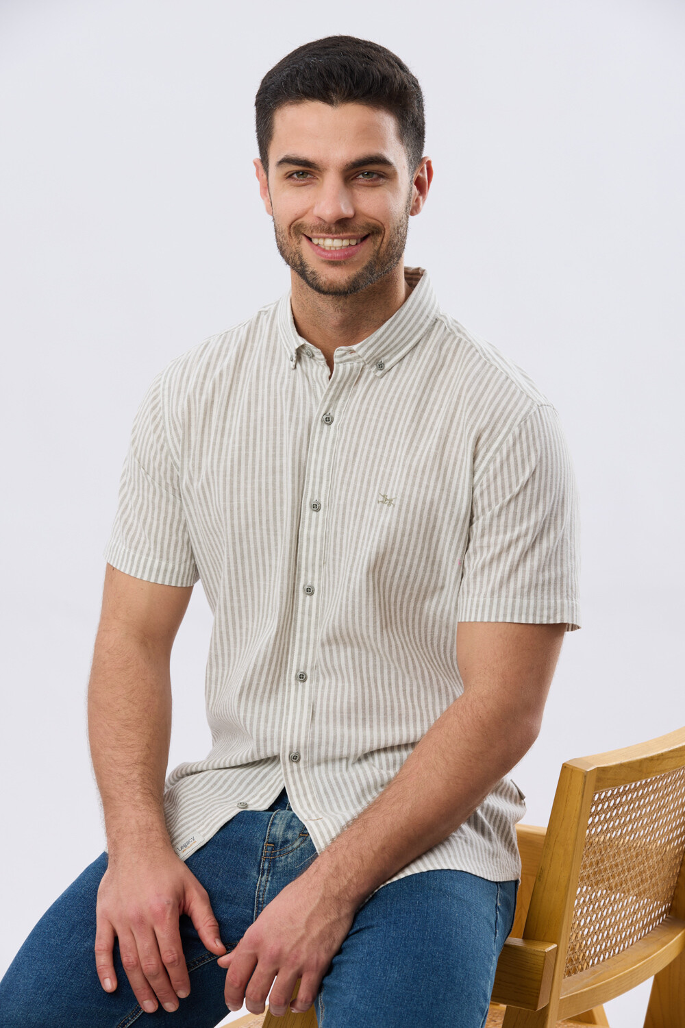 CAMISA RAYADA DE LINO Verde