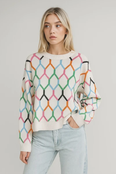 Sweater Rombos Blanco