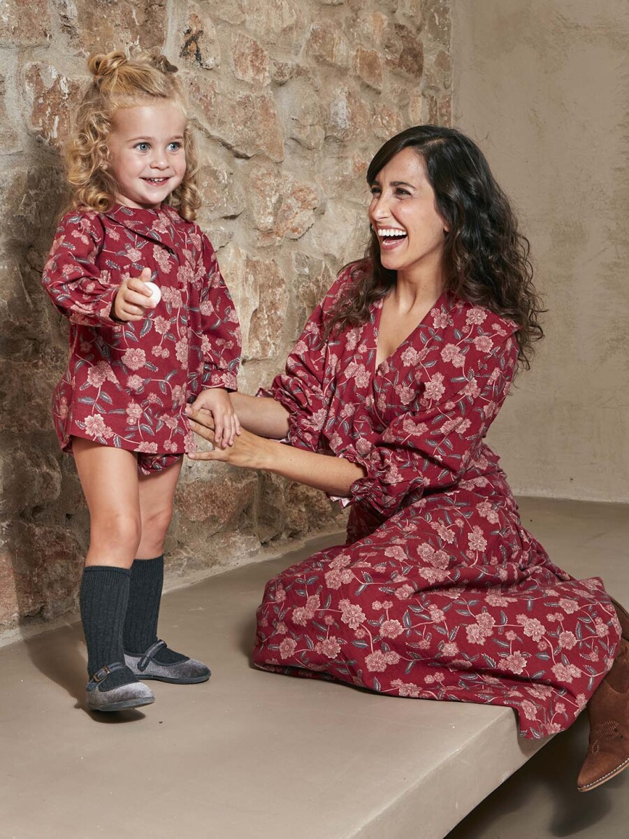 Vestido Estampado Flores Granate