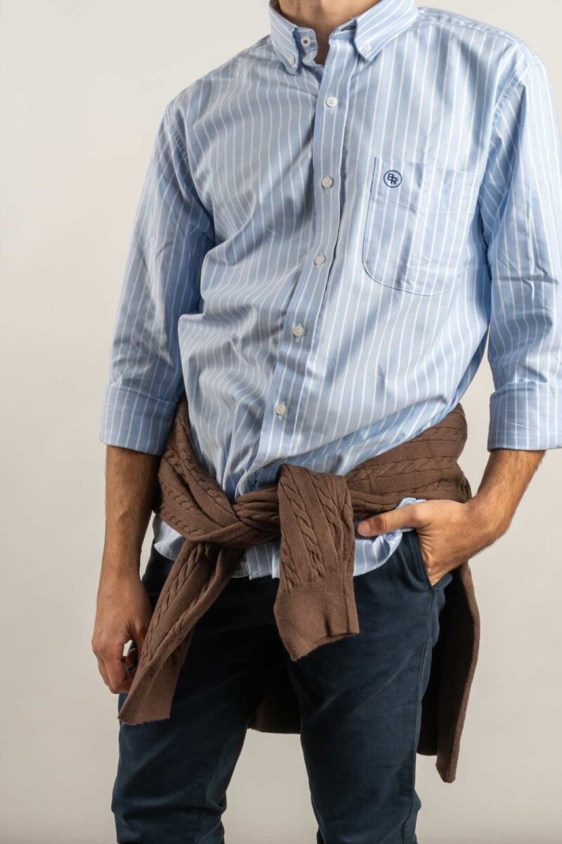 Camisa Oxford Rayada Brixton Butcher Celeste