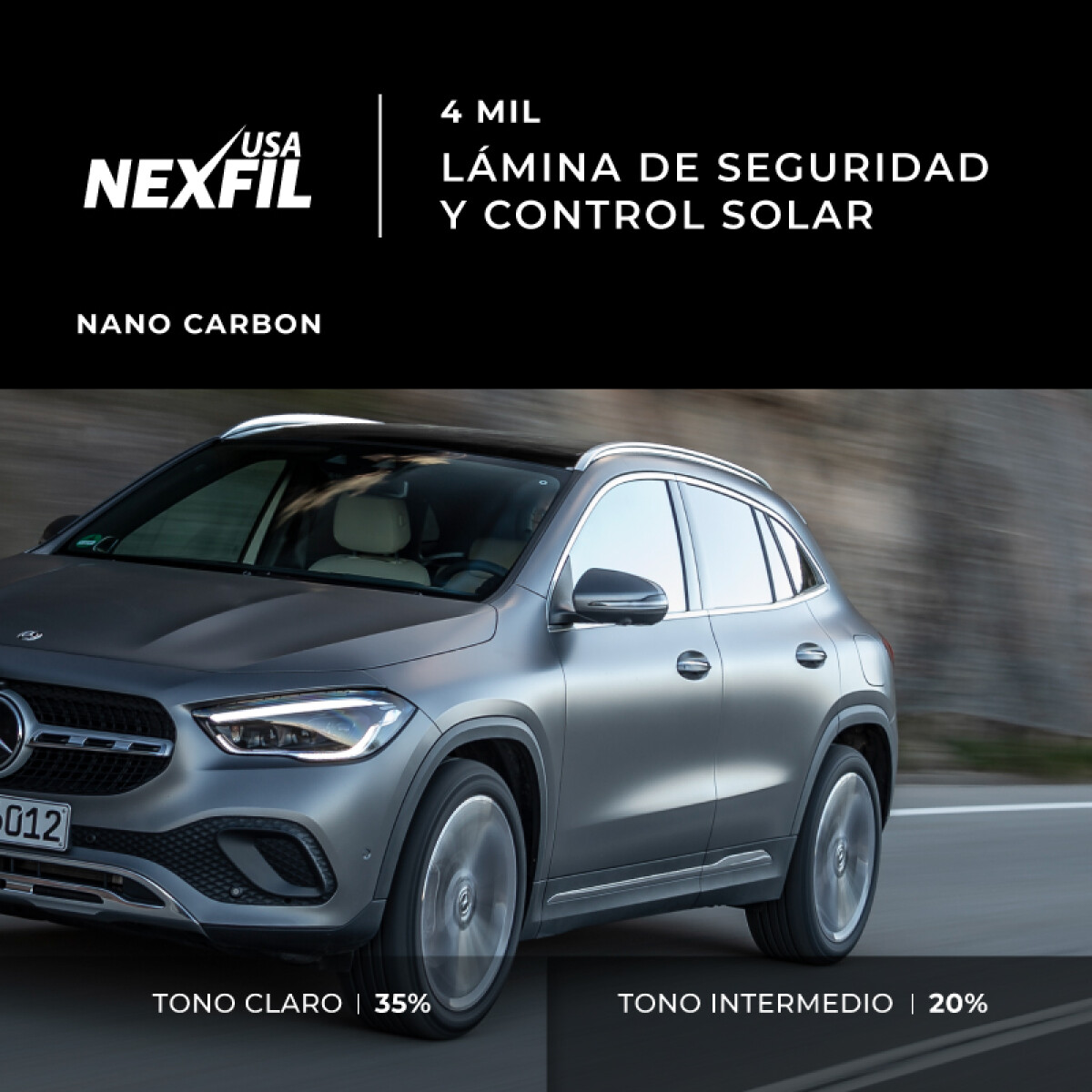 Polarizado Premium Camioneta. Marca Nexfil - Nanocarbón. Tono: Claro. 100 Micrones 