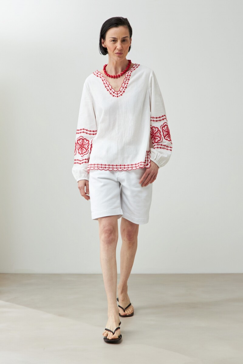 Blusa bordada manga larga blanco