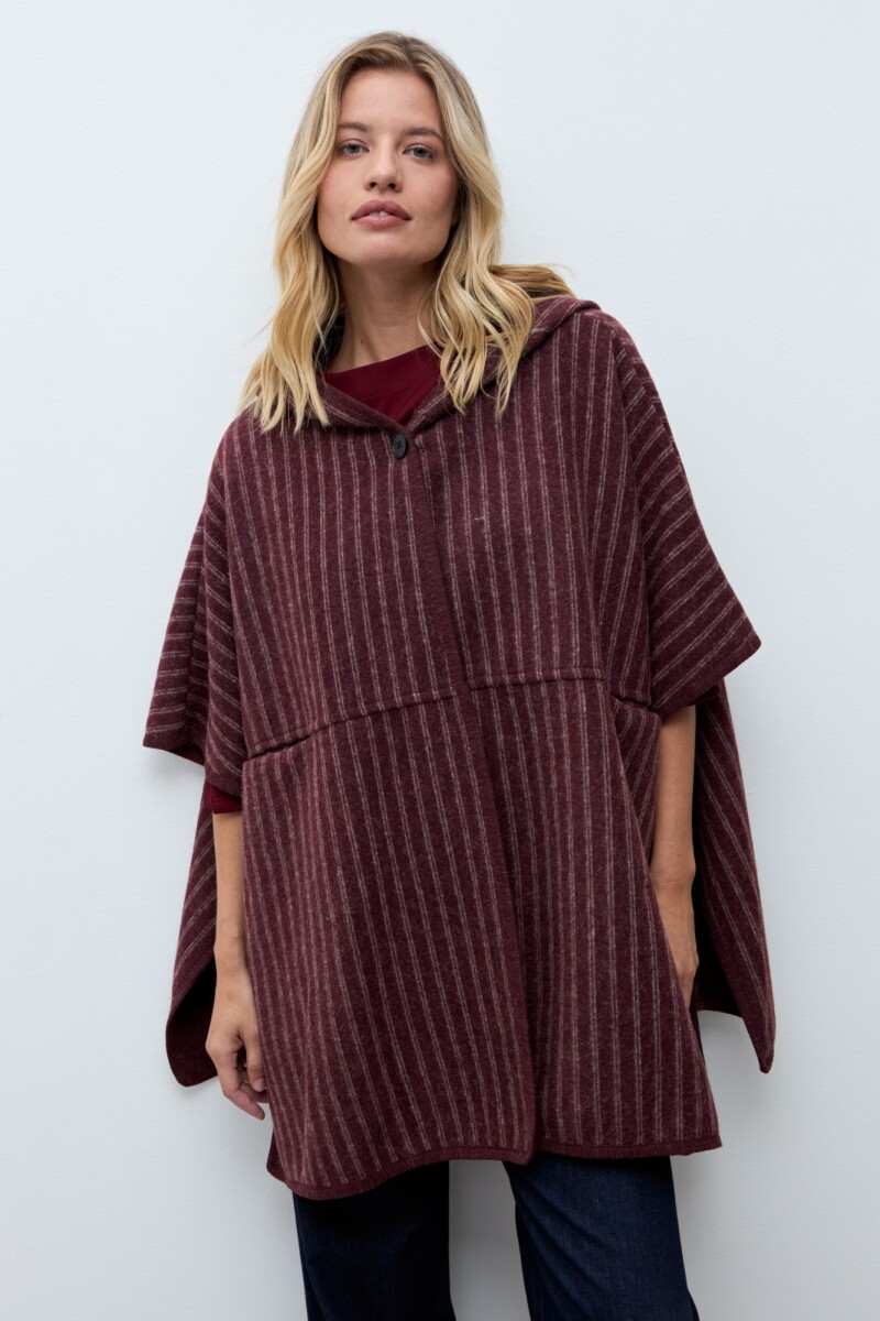 Capa rayada con capucha bordo