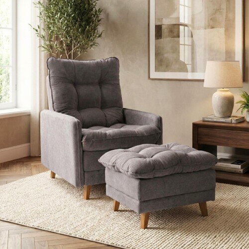 Butaca Reclinable 1 Cuerpo + Puff Living - Montreal Gris