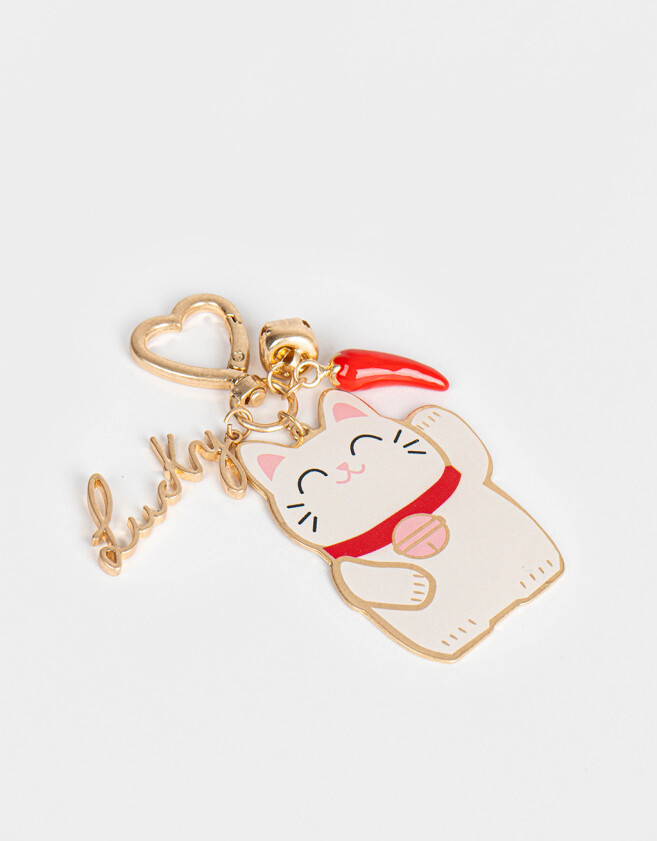 Llavero Metal Llavero Y Charm Gatito "girly Coffee Era" - Dorado