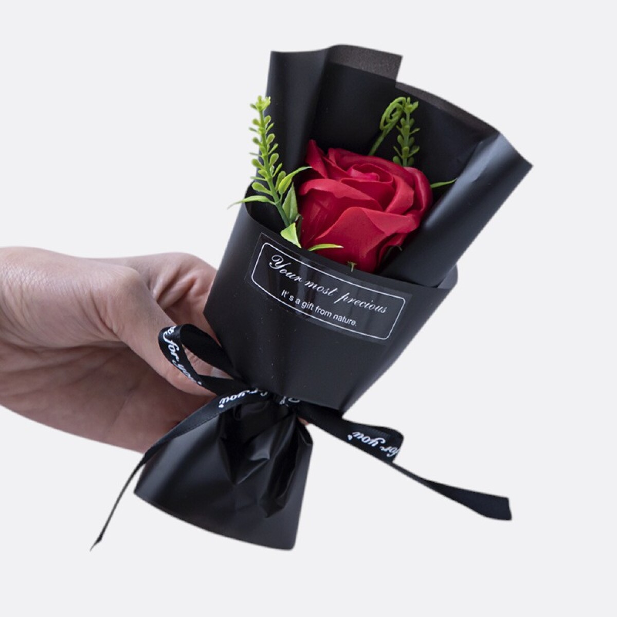 Detalle Flor De Regalo - Jabón En Mini Ramo - Negro Rosa Roja 