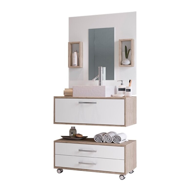 Mueble Baño Class De 80cm Pileta+espejo Premium Nogal/Blanco Mueble Baño Class De 80cm Pileta+espejo Premium Nogal/blanco