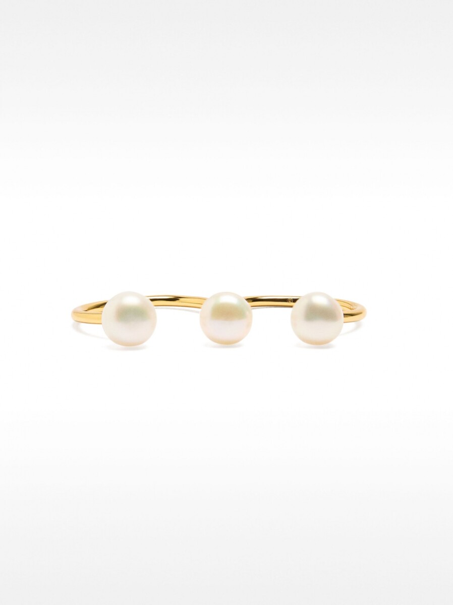 Anillo Doble Con Perlas De Agua Dulce - Plata De Ley 925 - dorado 