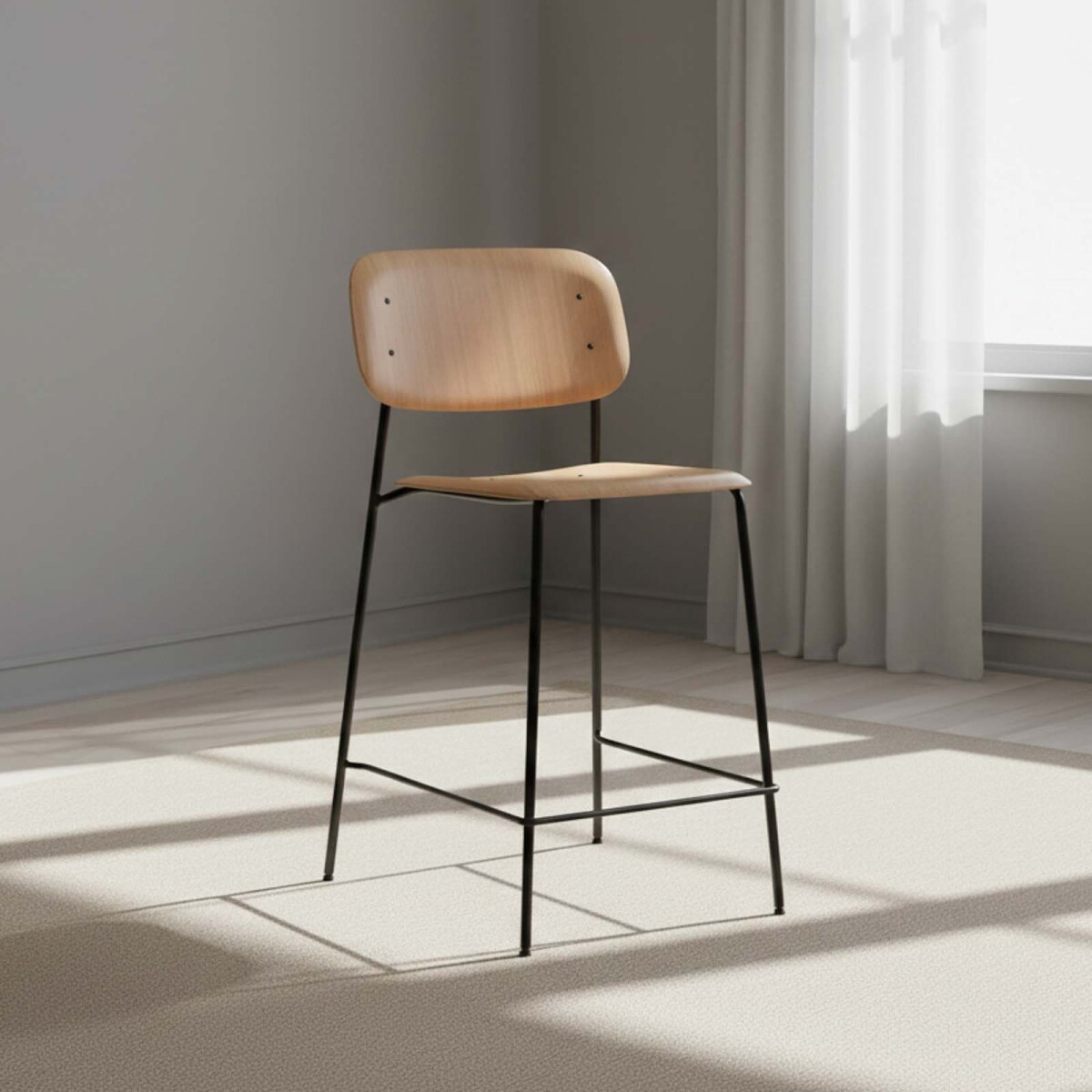 BUTACA TABURETE BAR - MADERA NATURAL-BEIGE O´CONOR 