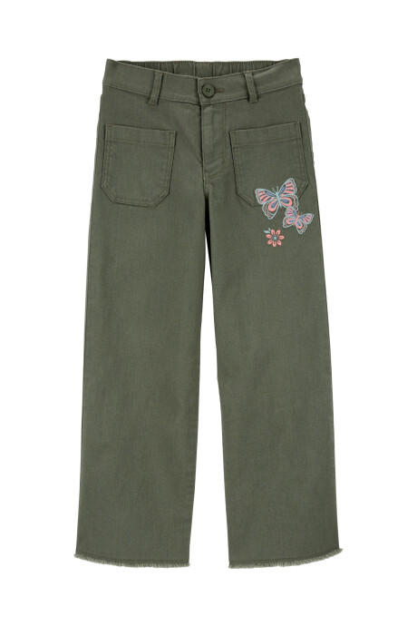 Pantalón de sarga, con bordado de mariposas Sin color
