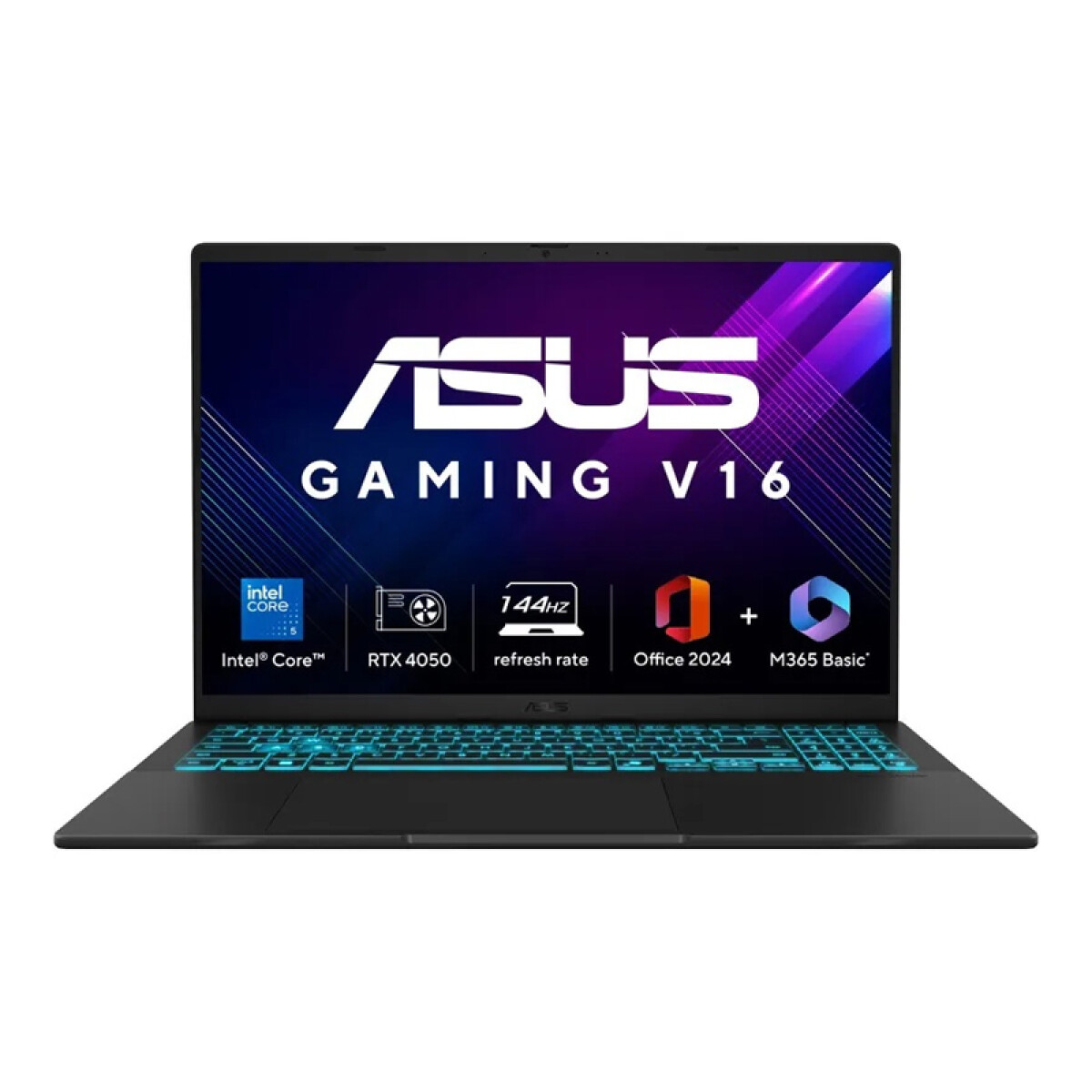 Notebook Asus Gaming V16. Intel Core 7 240H. RAM 16GB. Disco Sólido 512GB. Pantalla 16" WUXGA. Tarjeta RTX 3050 6GB 