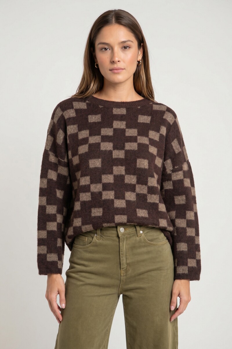 Sweater Intarsia Cuadros Chocolate