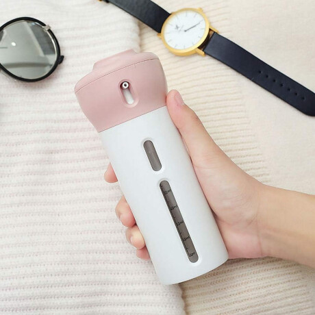 Dispensador con 4 Botellas Portátil Viaje Shampoo Crema Gel Rosa