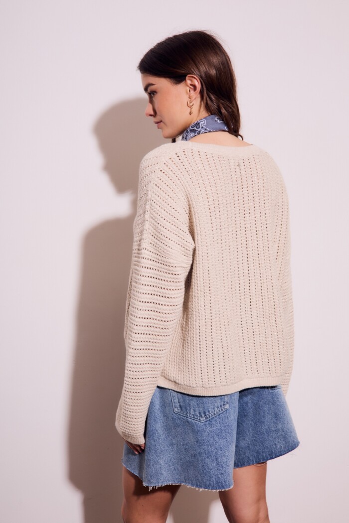 Sweater Texturado Lurex Beige Melange