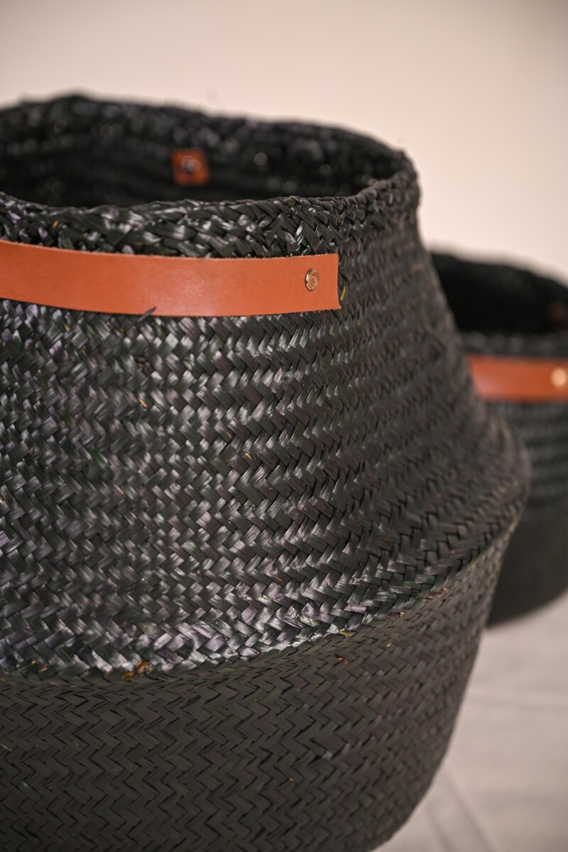 Cesto Negro Asa Cuero Xl Negro