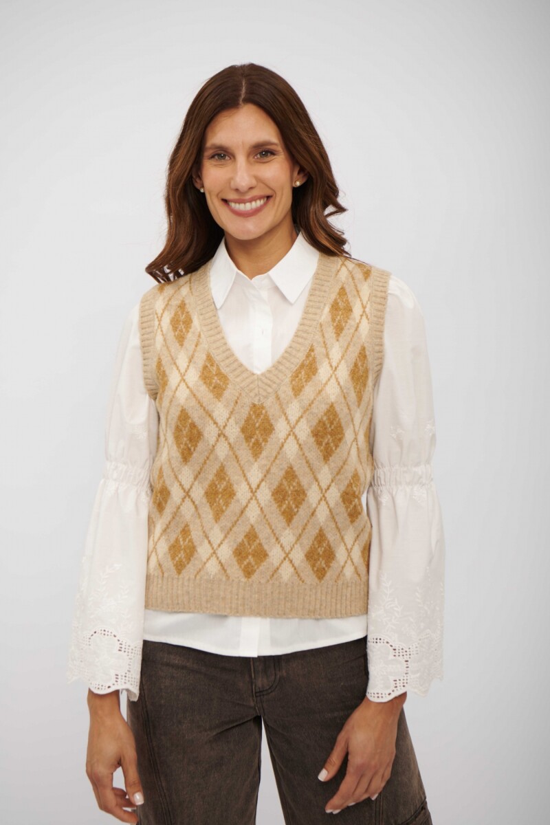 CHALECO INARA OCRE Y BEIGE